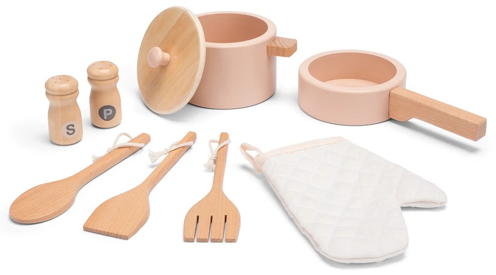 Cucina in legno - rosa con rattan