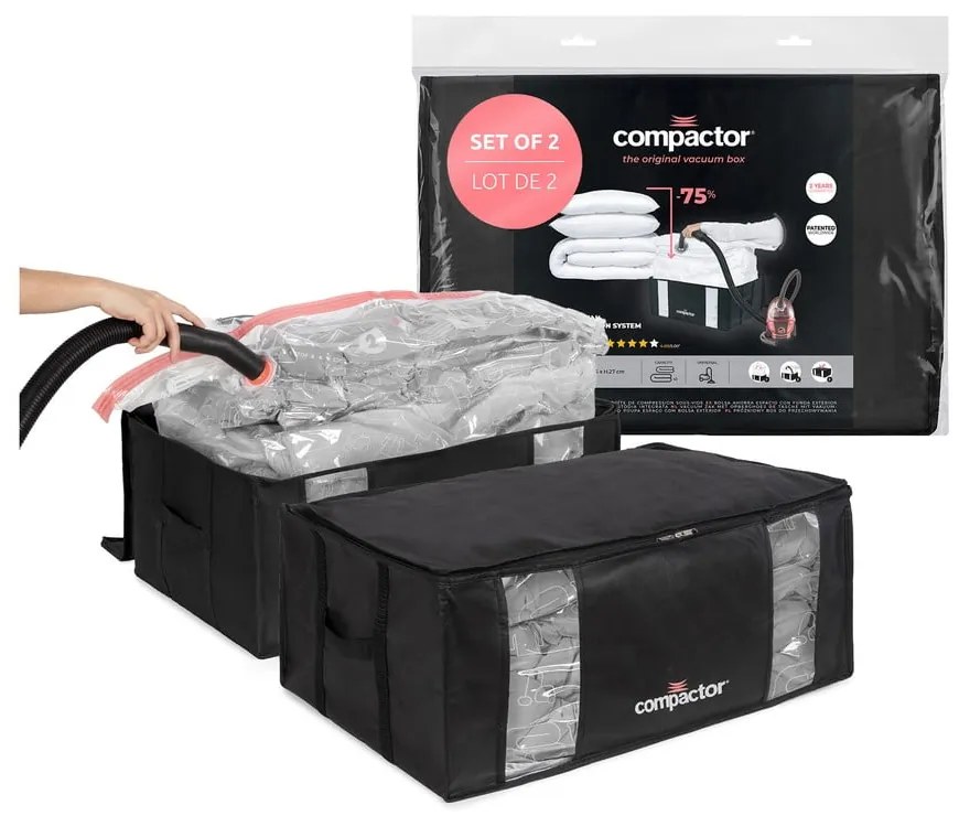 Set di organizer per vestiti sottovuoto/rinforzati in tessuto 2 pz 65x45x27 cm Black Edition – Compactor