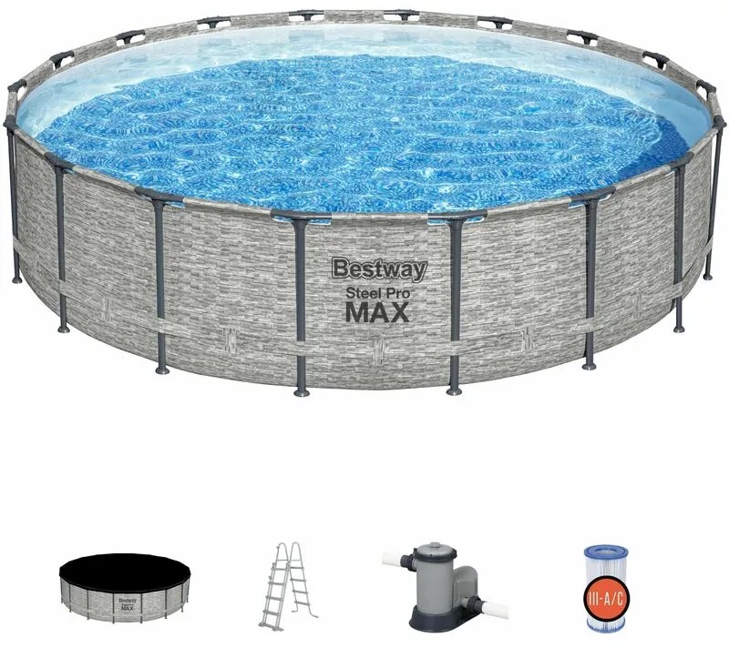 Piscina con struttura rotonda Steel Pro max effetto pietra 549x122 cm Bestway 5618Y