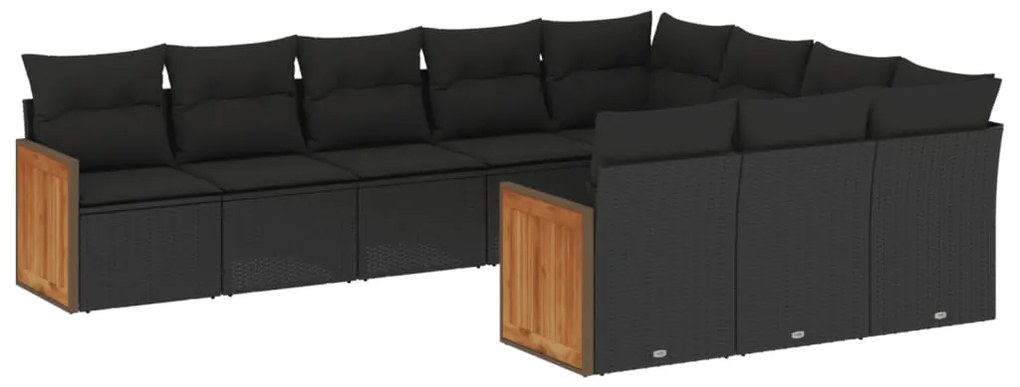 Set Divani da Giardino 10pz con Cuscini in Polyrattan Nero