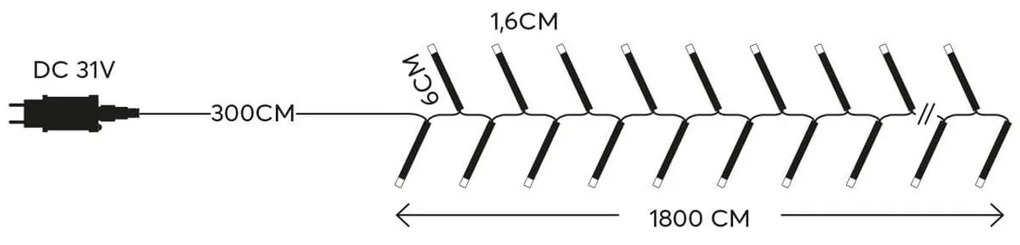 Catenaria Natalizia LED 18.3m 8 GIOCHI DI LUCE Cavo TRASPARENTE IP44 Colore Bianco Caldo 2200 - 2300 °K