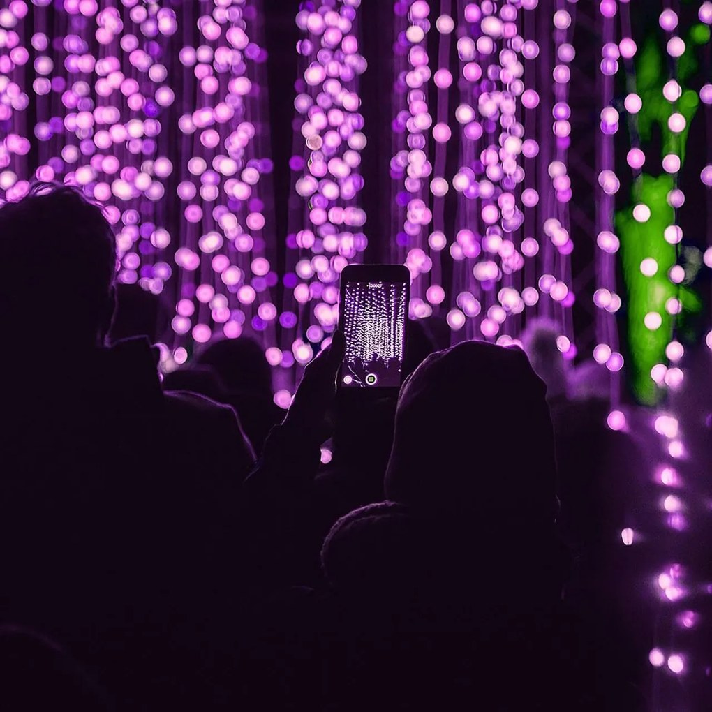 Catenaria Natalizia LED 8 GIOCHI DI LUCE 15m CAVO TRASPARENTE IP44 Luce VIOLA Colore Viola 550 - 570 °K