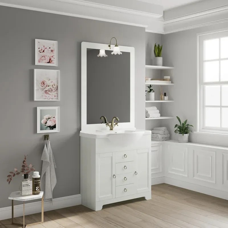 Mobile sottolavabo e lavabo Romantica per vasca centrale decape bianco L 85 x H 81.5 x P 31.5 cm, 2 ante 3 cassetti
