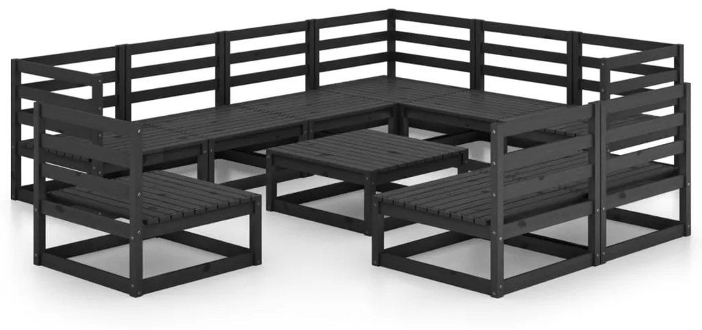 Set divani da giardino 10 pz nero in legno massello di pino