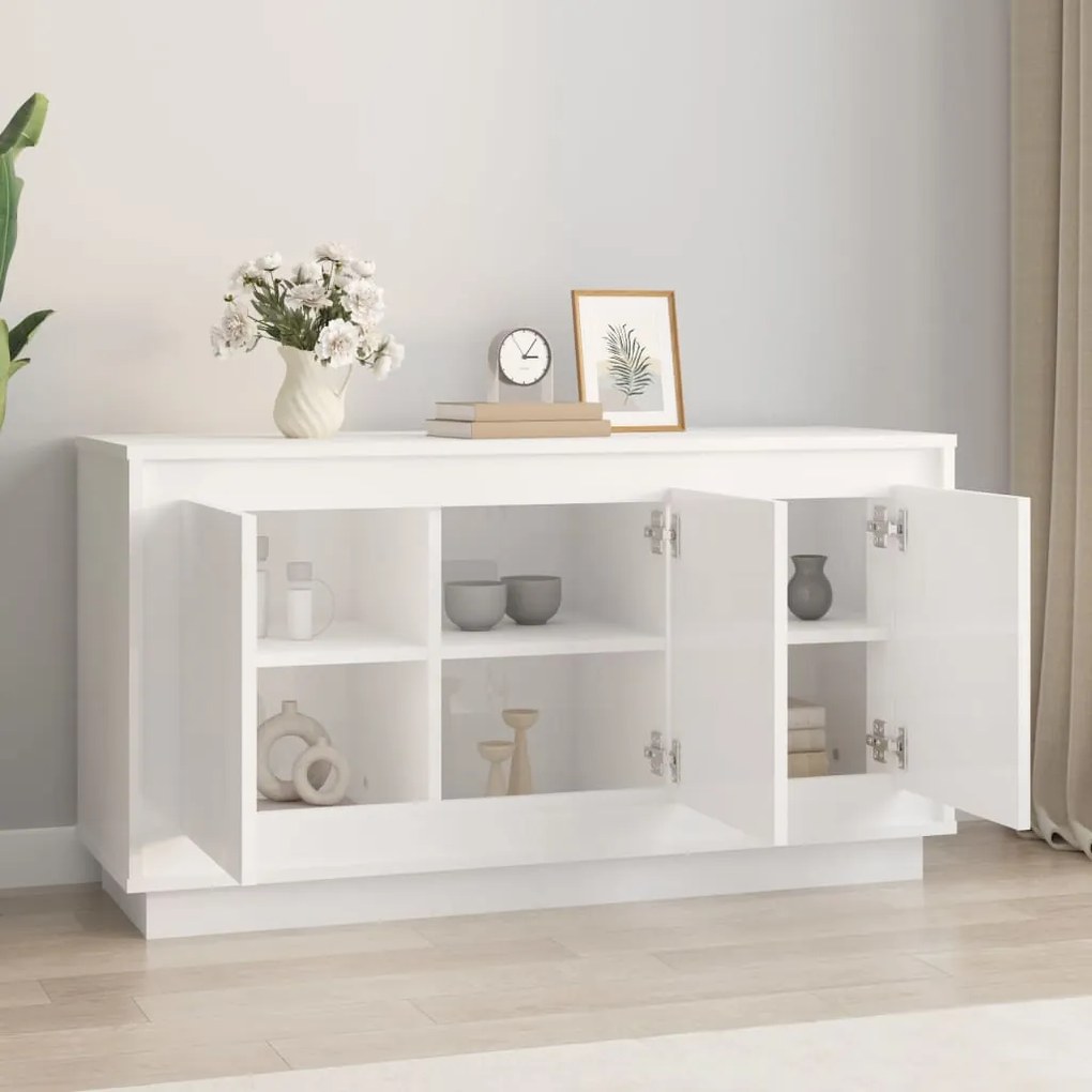 Credenza bianco lucido 102x35x55 cm in legno multistrato