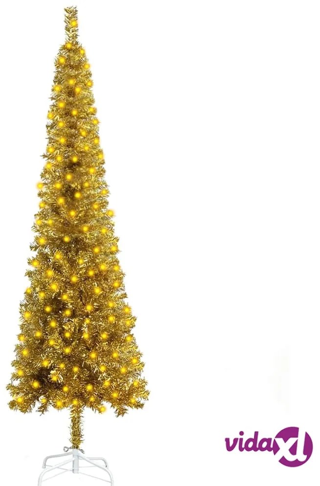 vidaXL Albero di Natale Sottile Preilluminato Oro 120 cm