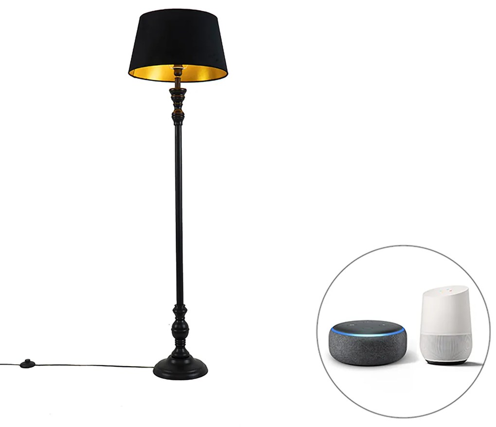 Lampada da terra intelligente nera con paralume nero con oro 45 cm incl. Wifi A60 - Classico