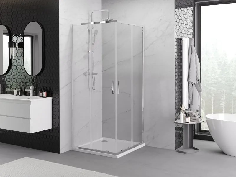 Mexen Exo cabina doccia quadrata scorrevole 100 x 100 cm, trasparente, cromo - 8111-100-100-01-00