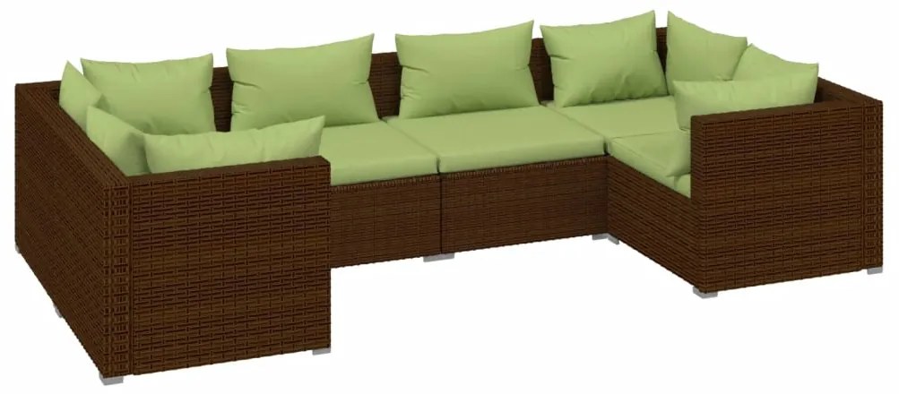 Set da giardino 6 pz con cuscini in polyrattan marrone