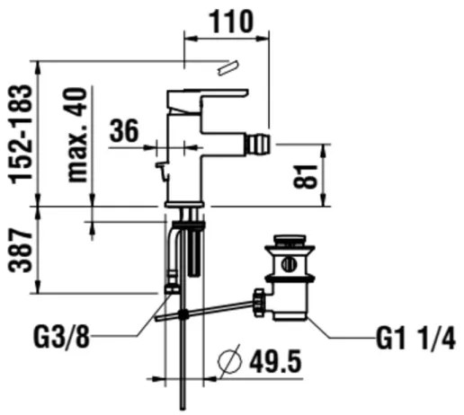 LAUFEN H3410810041141 - Miscelatore bidet con scarico e troppopieno LUA cromo lu