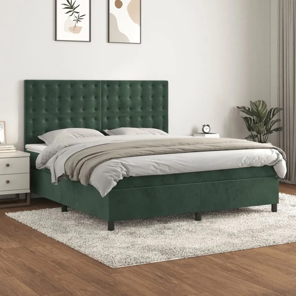 Giroletto A Molle Con Materasso Verde Scuro 160x200 Cm Velluto /