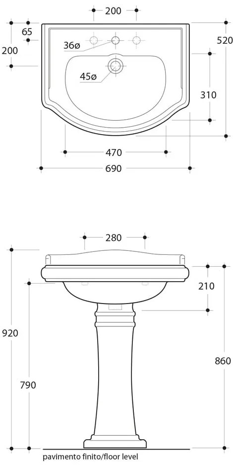 Lavabo bianco in ceramica 69x52 cm Retro – Sapho
