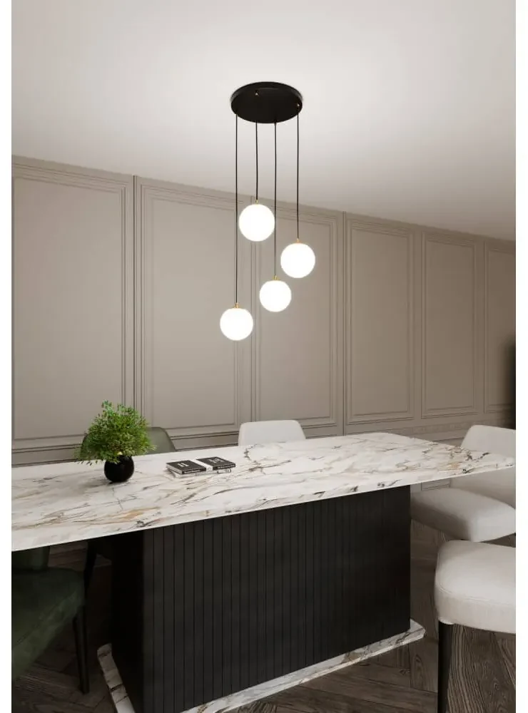 Lampadario a Sospensione in Acciaio e Vetro ROYAL 4 Bianco o Nero 4xE14 Colore del corpo Nero