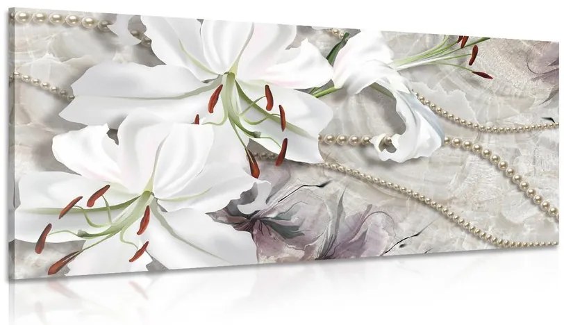 Stampa su tela – Giglio bianco con perle