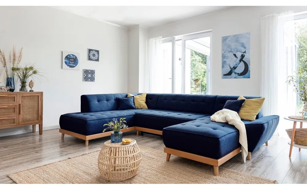 Divano letto a U blu navy, angolo sinistro Dazzling Daisy - Miuform