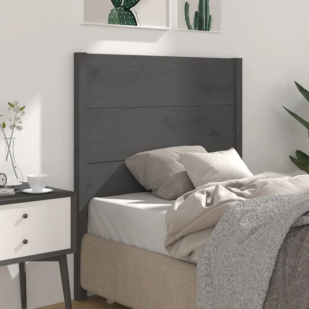 Testiera Per Letto Grigia 81x4x100 Cm İn Legno Massello Di Pino /