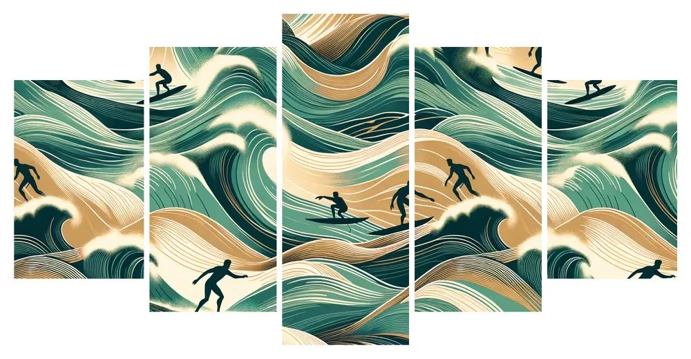 Quadri 5 pezzi – Onde del mare e surf