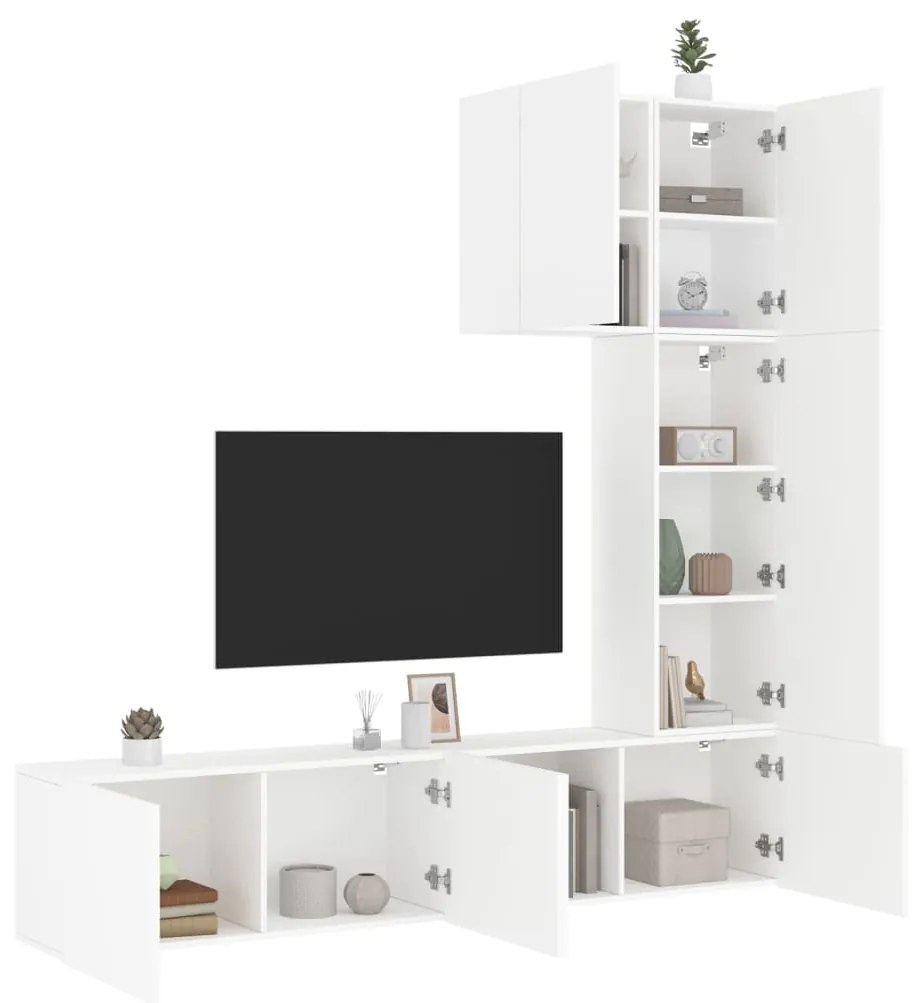 Mobili Tv A Muro 5pz Bianchi İn Legno Multistrato /