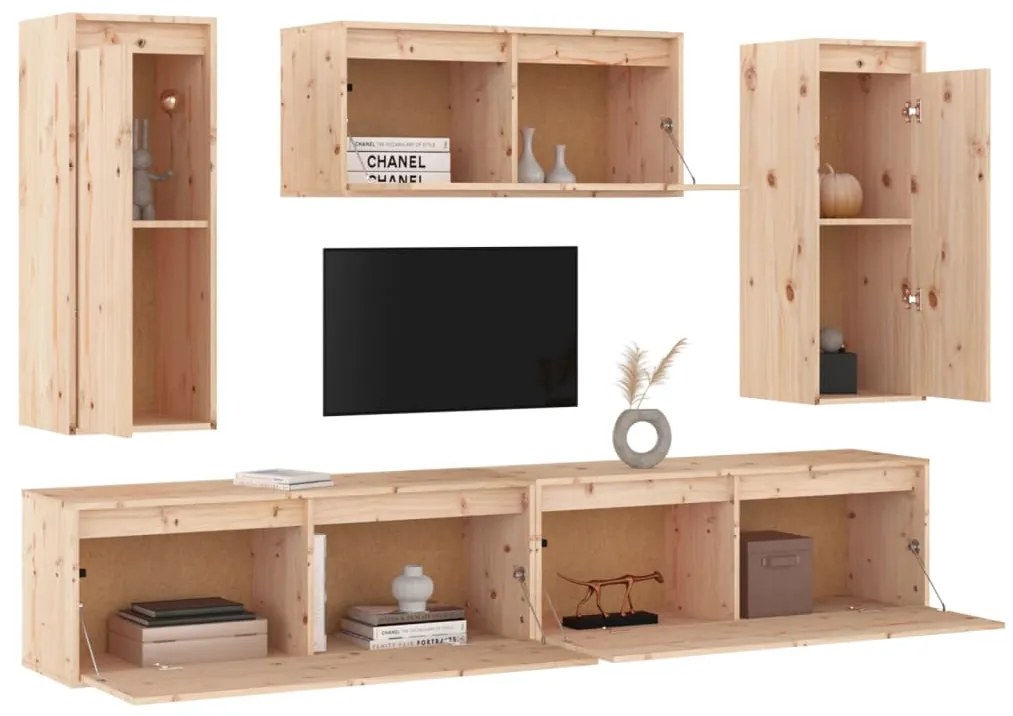 Mobili porta tv 5 pz in legno massello di pino