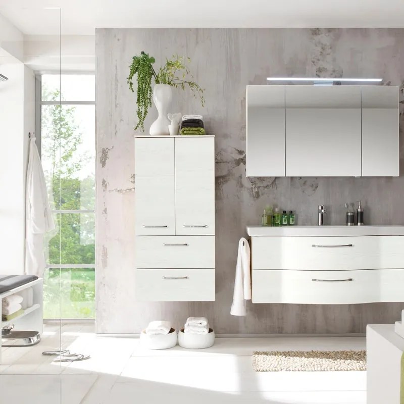 Mobile bagno sospeso con lavabo L 122 cm rovere bianco per vasca centrale Solitaire