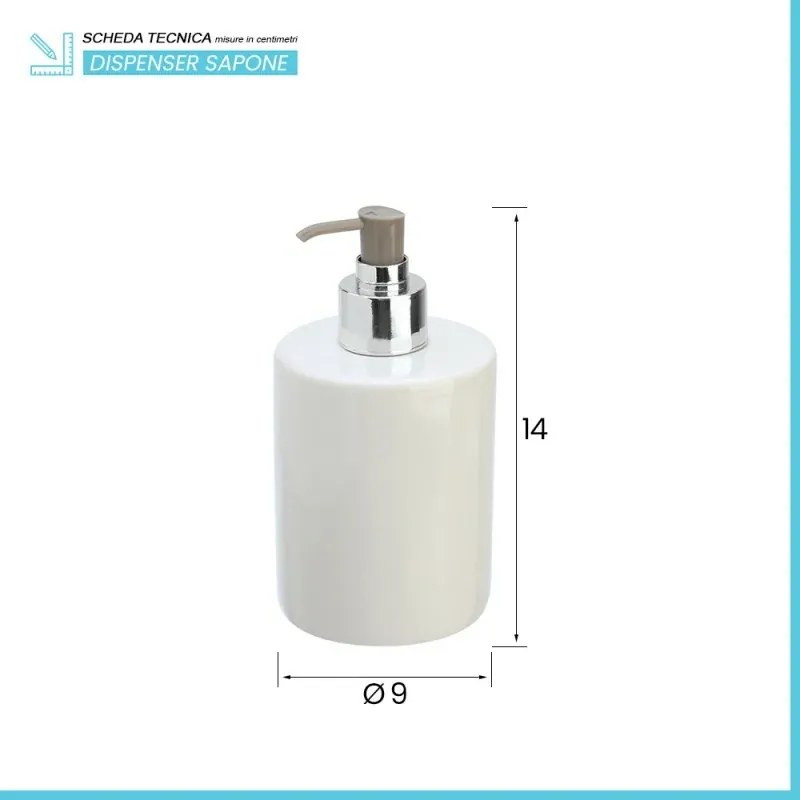 Dispenser sapone liquido in ceramica bianca linea Cily