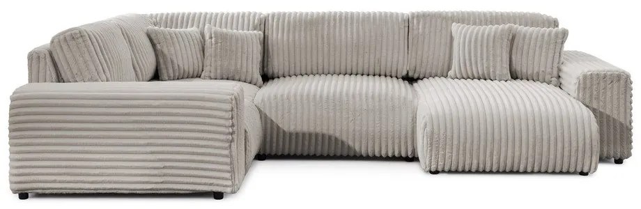Divano angolare grigio chiaro (con penisola a sinistra/a U) rivestito in velluto a coste Justin – Ropez