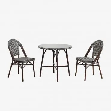 Set Tavolo Rotondo (ø80 Cm) E 2 Sedie Da Giardino Impilabili In Alluminio E Rattan Sintetico Brielle Bistro Grigio Grafite - Sklum