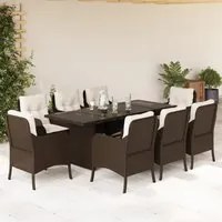 Set da Pranzo da Giardino 9pz con Cuscini Marrone in Polyrattancod mxl 86965