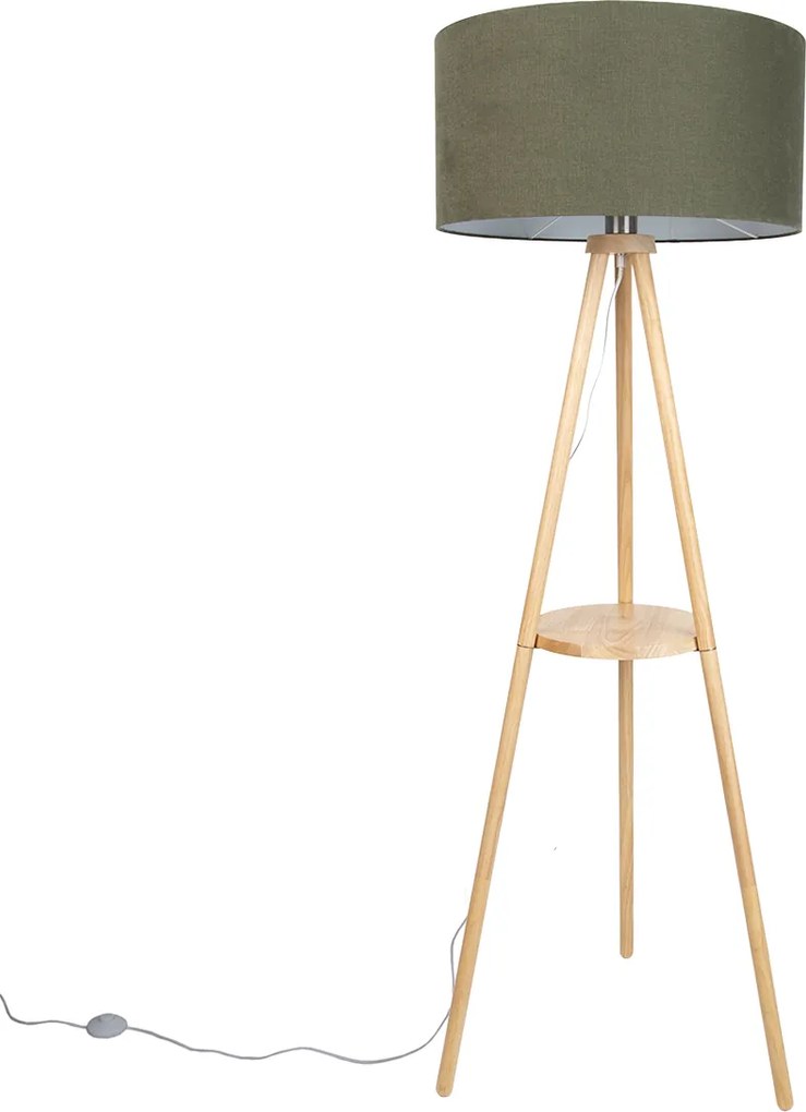 Lampada da terra a treppiede in legno con paralume verde 50 cm - Lou