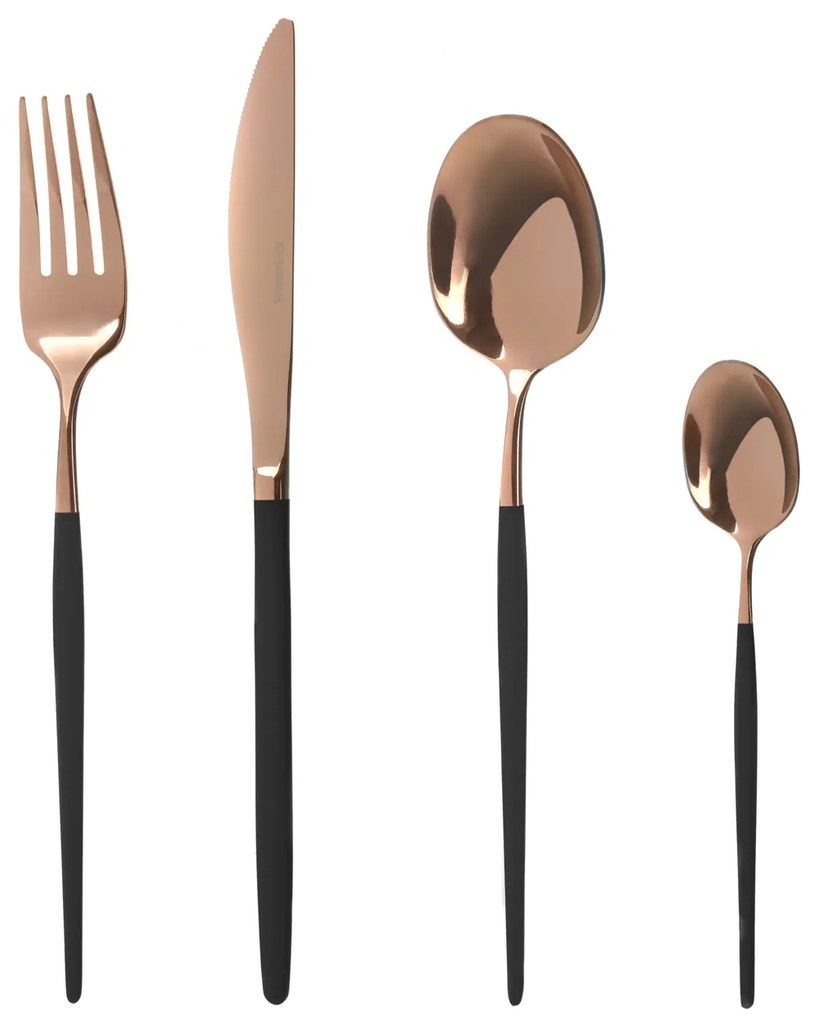 Set 24 posate nero e rosa gold Luxy acciaio inox