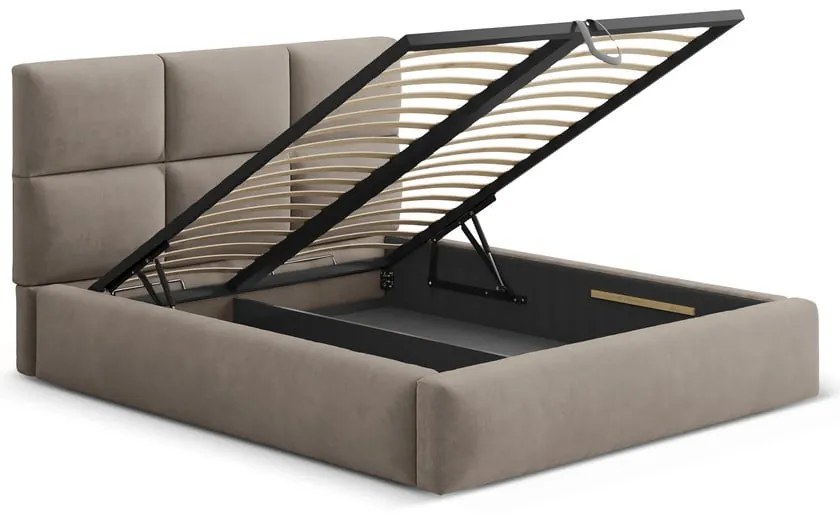 Letto matrimoniale imbottito marrone chiaro con contenitore con rete inclusa 200x200 cm Libera – Windsor &amp; Co Sofas