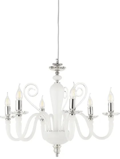 Lampada a sospensione DEBUSSY in vetro lavorato a mano D72 cm bianco satinato 6 LUCI