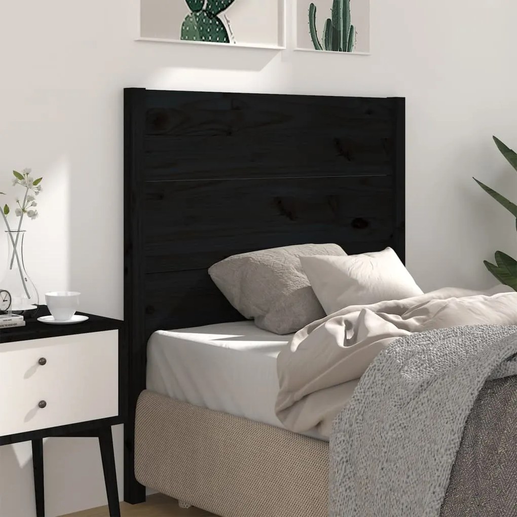 Testiera Per Letto Nera 96x4x100 Cm İn Legno Massello Di Pino /
