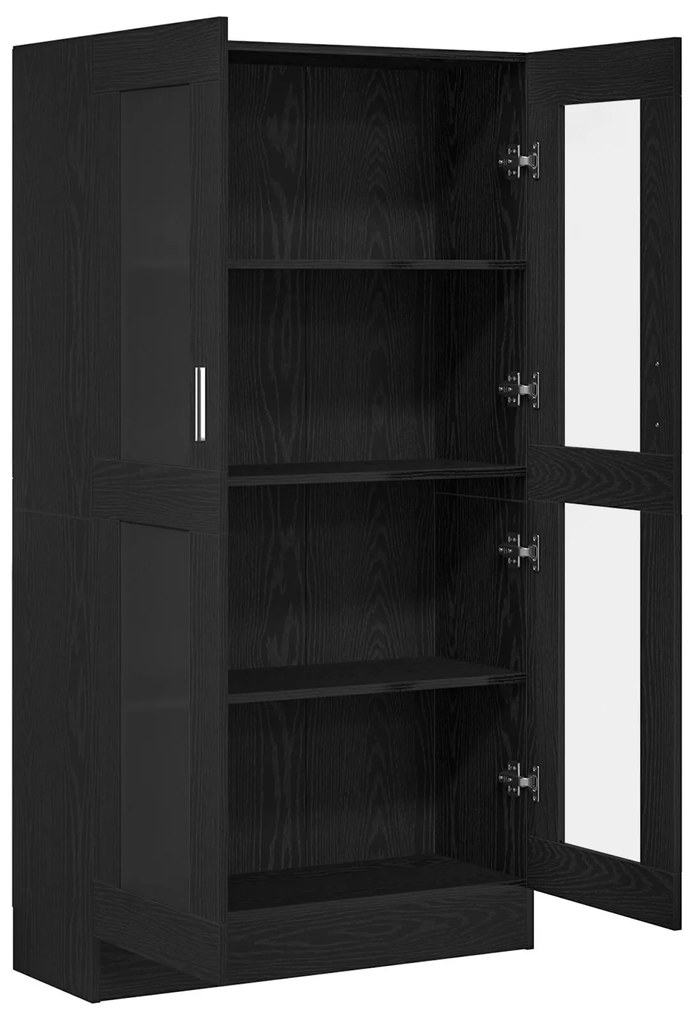 Libreria nera in finitura rovere di 82,5x30,5x150 cm in legno ingegnerizzato
