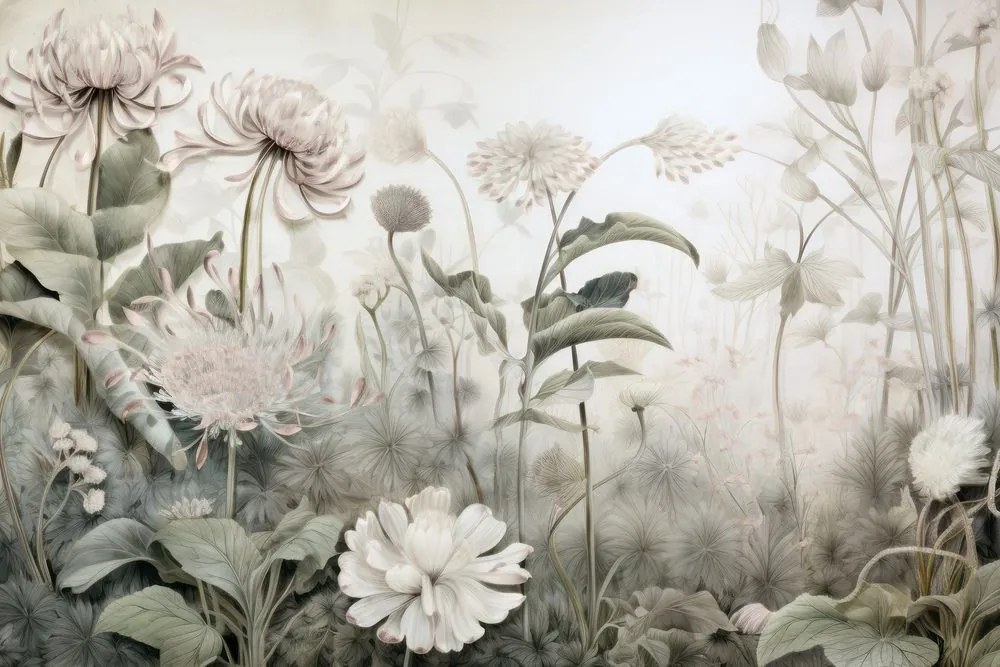 Carta da parati – Fiori avvolti dalla natura con contrasto beige