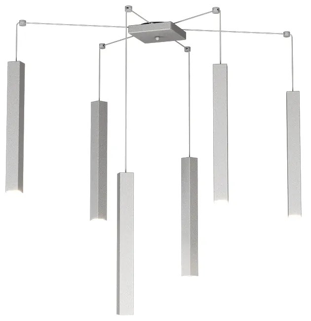 Sospensione Moderna Square Tube Metallo Grigio 6 Luci Gu10