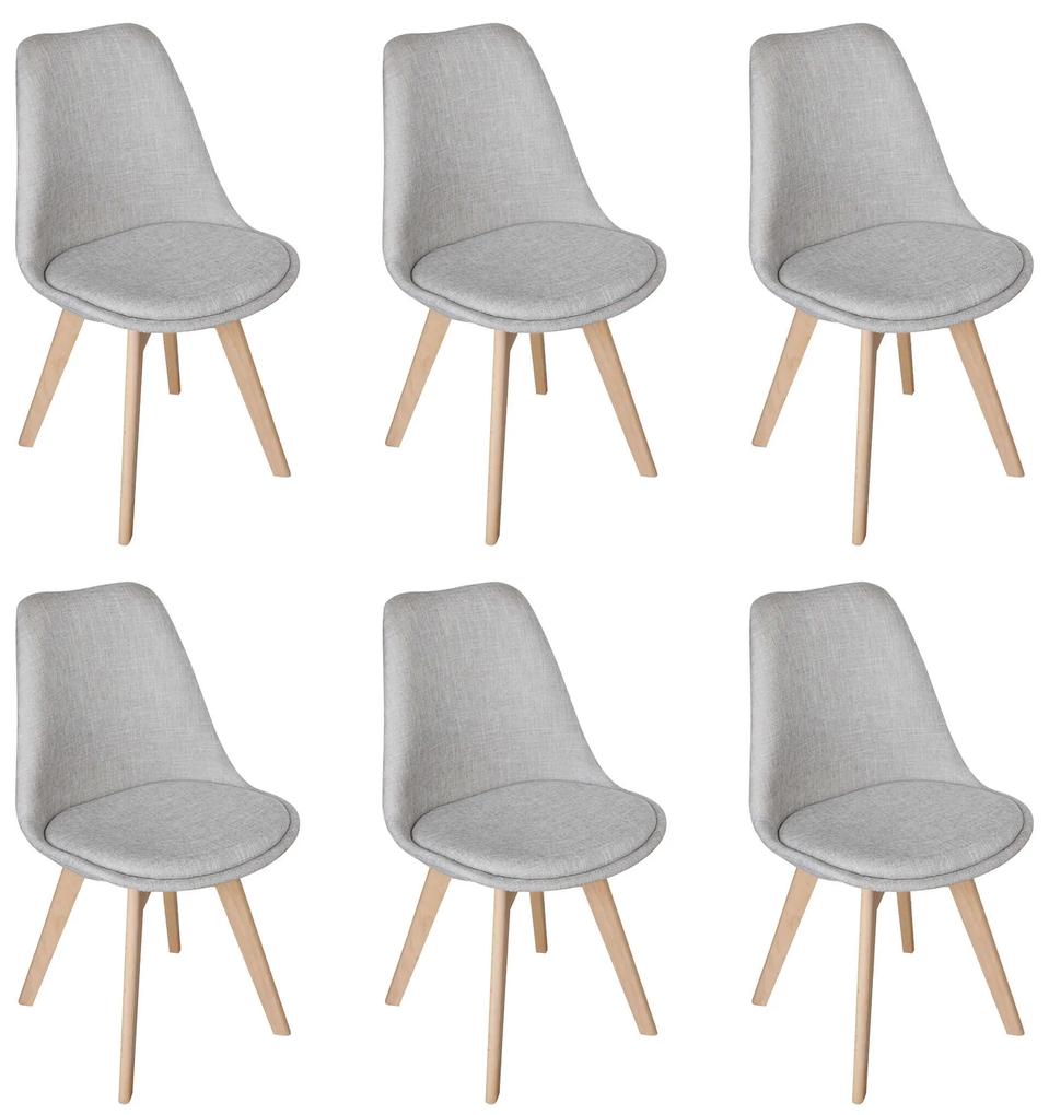 MARIANNE - set di 6 sedie moderne imbottite in tessuto con gambe in legno
