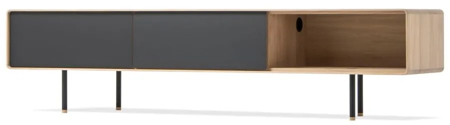 Tavolo TV in legno di quercia di colore nero-naturale 200x48 cm Fina - Gazzda