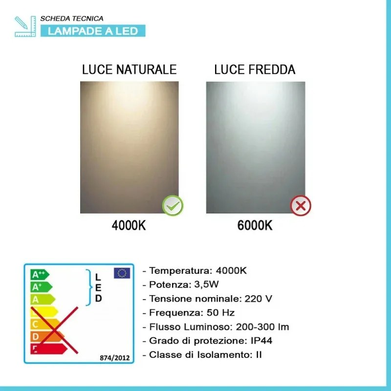 Lampada LED per specchio 18 cm cromo lucido con doppia installazione