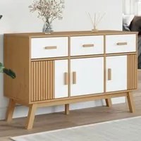 Credenza OLDEN Bianca e Marrone 114x43x73,5 cm Massello di Pino 358605