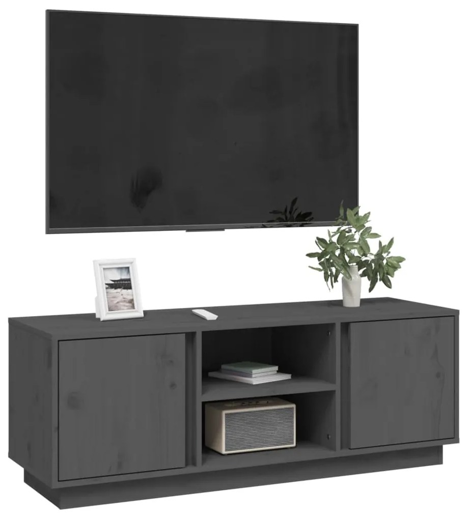 Mobile porta tv grigio 110x35x40,5 cm in legno massello di pino