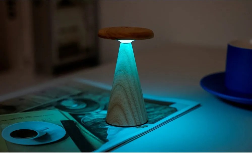 Lampada da tavolo LED di colore naturale con paralume in legno (altezza totale 14 cm) Sylva – Gingko