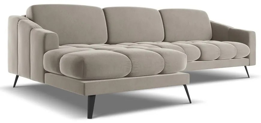 Divano angolare beige (con penisola a sinistra) con rivestimento in velluto Nalu – Makamii