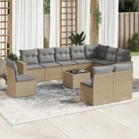 Set Divani da Giardino 11 pz con Cuscini Beige in Polyrattan 3219109