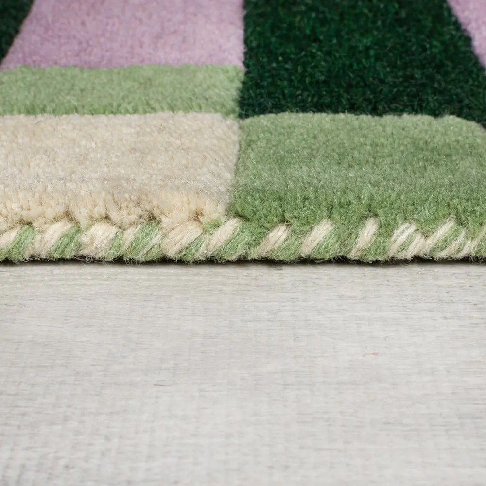 Tappeto verde in lana e viola tessuto a mano 200x290 cm Kai Wool Border - Flair Rugs