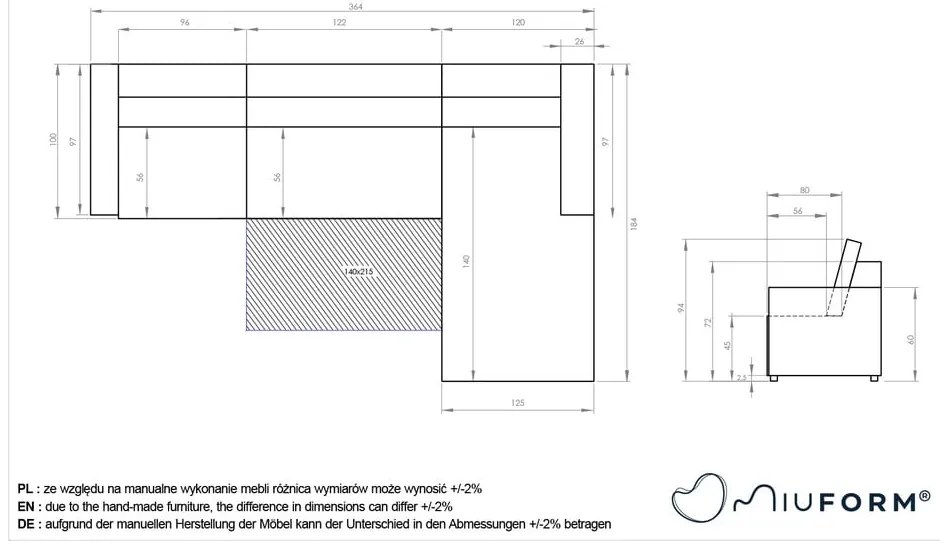 Divano angolare componibile beige allungabile/con contenitore (con penisola a destra) Lulu – Miuform
