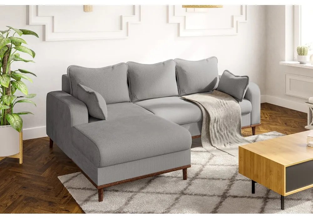 Divano angolare grigio chiaro in velluto a coste (angolo sinistro) Beata - Ropez