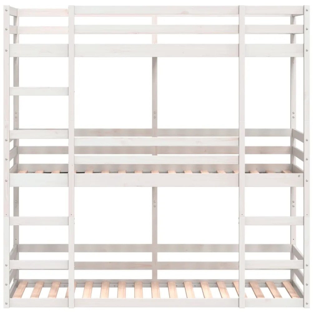 Letto a castello triplo bianco 80x200 cm legno massello di pino