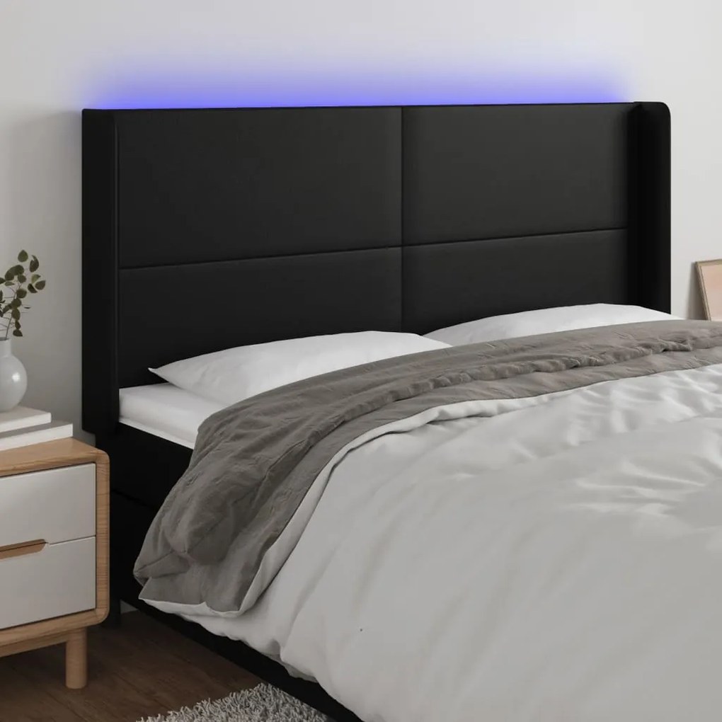 Testiera A Led Nera 183x16x118/128 Cm İn Similpelle /