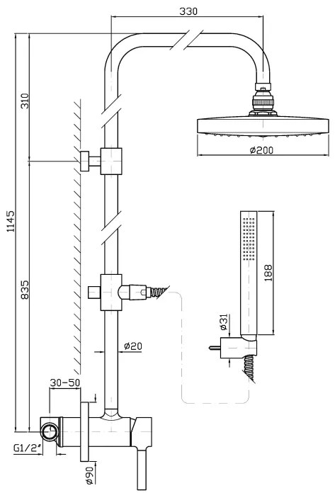 Colonna Doccia con miscelatore soffione doccetta monogetto in abs senza parte ad incasso cromo Pan Zp6054 Zucchetti